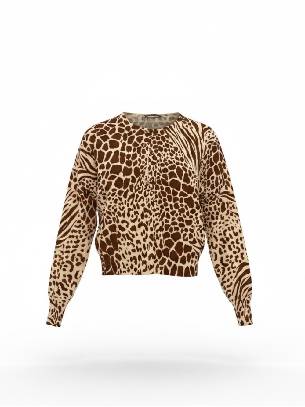 Ann Taylor Brown and Cream Animal Print Crewneck Sweater